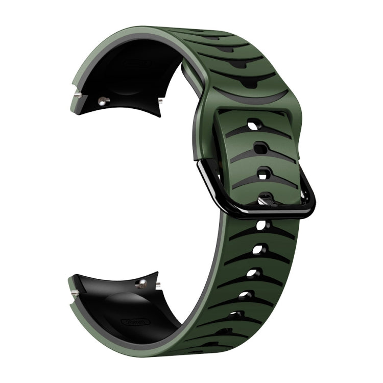 For Samsung Galaxy Watch 5 Pro 45mm Curved Texture Silicone Watch Band(Army Green + Black) - Watch Bands by buy2fix | Online Shopping UK | buy2fix