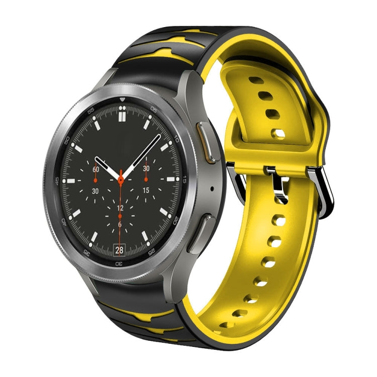For Samsung Galaxy Watch 4 Classic 46mm Curved Texture Silicone Watch Band(Black+Yellow) - Watch Bands by buy2fix | Online Shopping UK | buy2fix