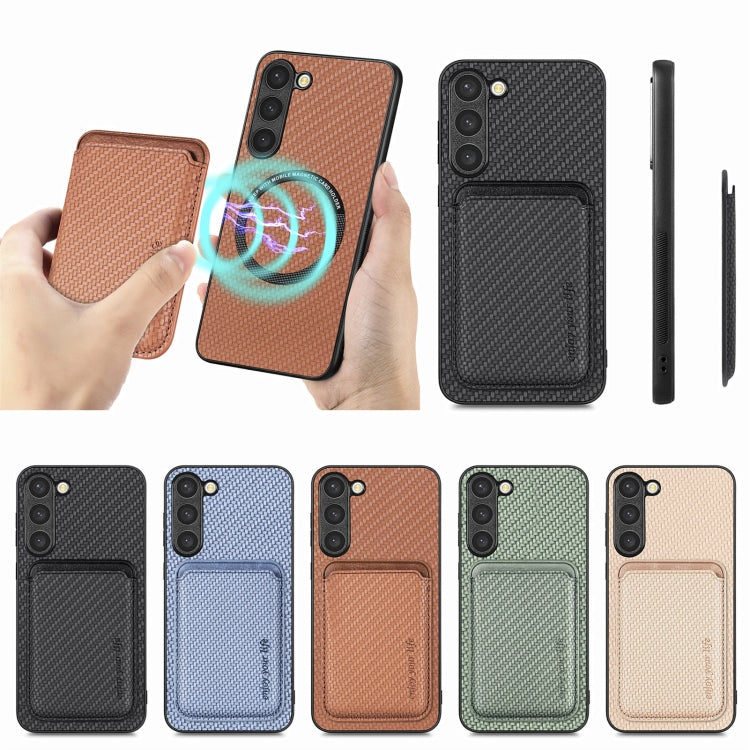 For Samsung Galaxy S23 5G Carbon Fiber Leather Card Magsafe Case(Black) by buy2fix