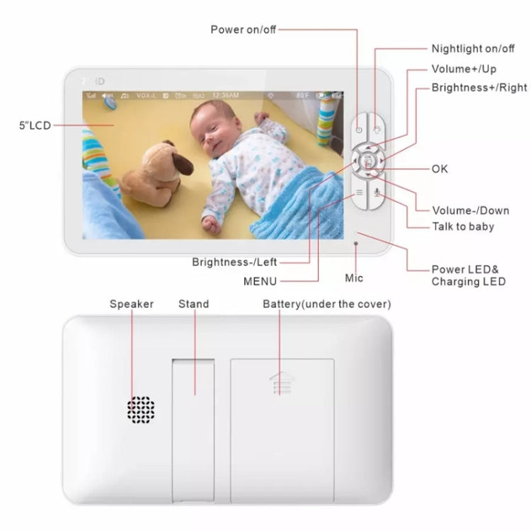 SM70PTZ 7 inch Screen 2.4GHz Wireless Digital Baby Monitor, Auto Night Vision / Two-way Voice Intercom(AU Plug) - Baby Monitor by buy2fix | Online Shopping UK | buy2fix