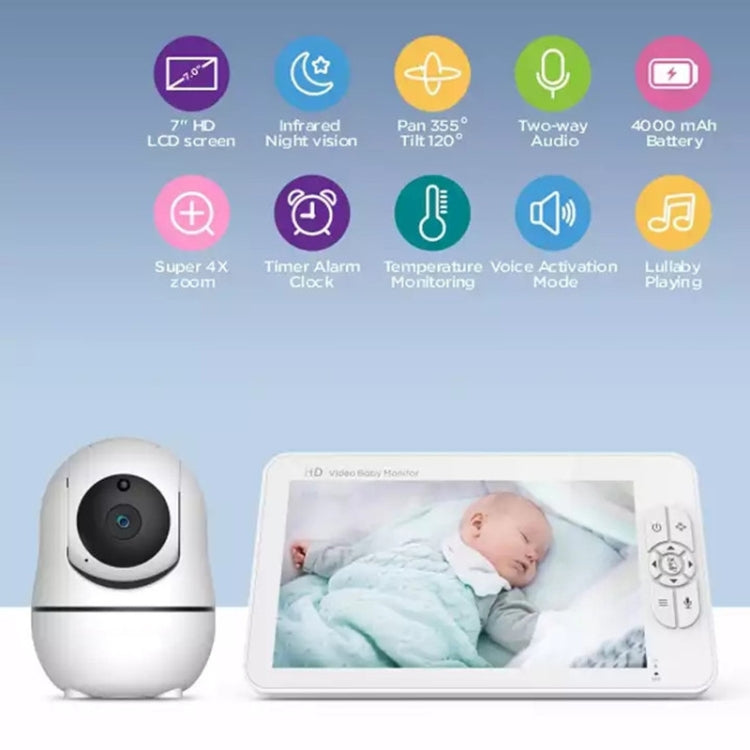 SM70PTZ 7 inch Screen 2.4GHz Wireless Digital Baby Monitor, Auto Night Vision / Two-way Voice Intercom(AU Plug) - Baby Monitor by buy2fix | Online Shopping UK | buy2fix