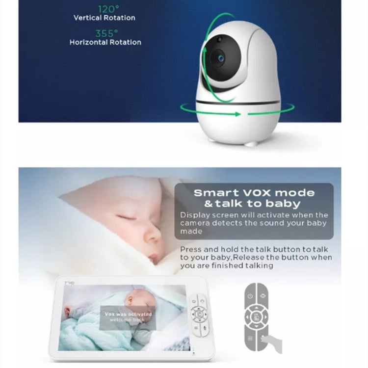 SM70PTZ 7 inch Screen 2.4GHz Wireless Digital Baby Monitor, Auto Night Vision / Two-way Voice Intercom(AU Plug) - Baby Monitor by buy2fix | Online Shopping UK | buy2fix
