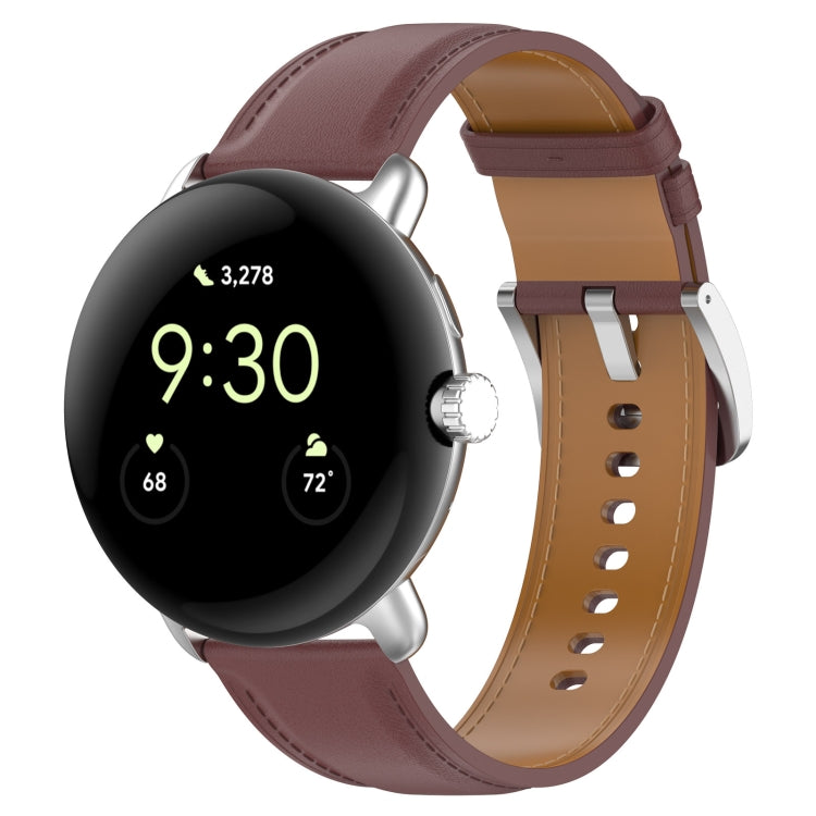 For Google Pixel Watch Leather Embossed Sewing Watch Band(Dark Brown) - Watch Bands by buy2fix | Online Shopping UK | buy2fix
