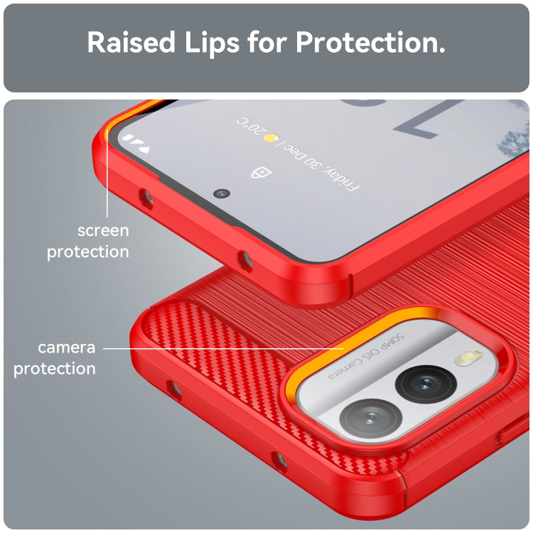 For Nokia X30 5G Brushed Texture Carbon Fiber TPU Phone Case(Red) by buy2fix