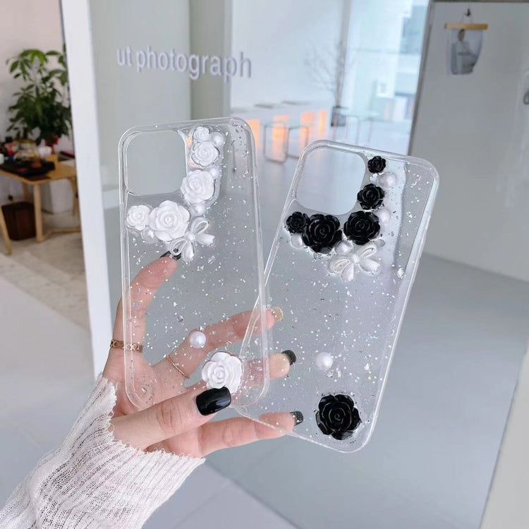 For iPhone 13 mini 3D Pearl Bow Rose Glitter Epoxy TPU Phone Case(White) - iPhone 13 mini Cases by buy2fix | Online Shopping UK | buy2fix
