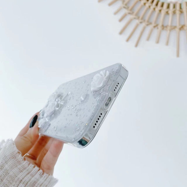 For iPhone 13 mini 3D Pearl Bow Rose Glitter Epoxy TPU Phone Case(White) - iPhone 13 mini Cases by buy2fix | Online Shopping UK | buy2fix