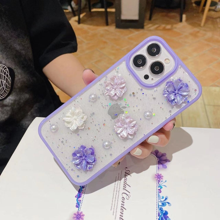 For iPhone 13 Pro Max 3D Bow Flowers Glitter Epoxy TPU Phone Case(Purple) - iPhone 13 Pro Max Cases by buy2fix | Online Shopping UK | buy2fix
