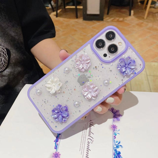 For iPhone 13 Pro Max 3D Bow Flowers Glitter Epoxy TPU Phone Case(Purple) by buy2fix