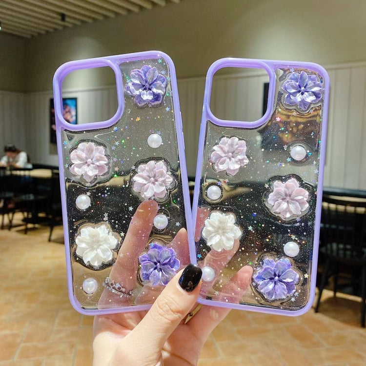 For iPhone 13 Pro Max 3D Bow Flowers Glitter Epoxy TPU Phone Case(Purple) - iPhone 13 Pro Max Cases by buy2fix | Online Shopping UK | buy2fix