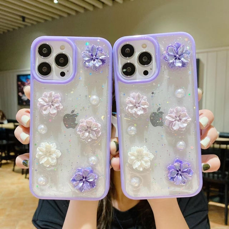 For iPhone 13 Pro Max 3D Bow Flowers Glitter Epoxy TPU Phone Case(Purple) - iPhone 13 Pro Max Cases by buy2fix | Online Shopping UK | buy2fix