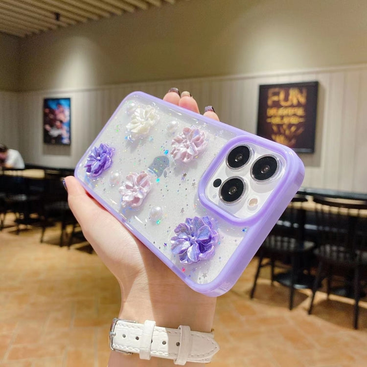For iPhone 13 Pro Max 3D Bow Flowers Glitter Epoxy TPU Phone Case(Purple) - iPhone 13 Pro Max Cases by buy2fix | Online Shopping UK | buy2fix