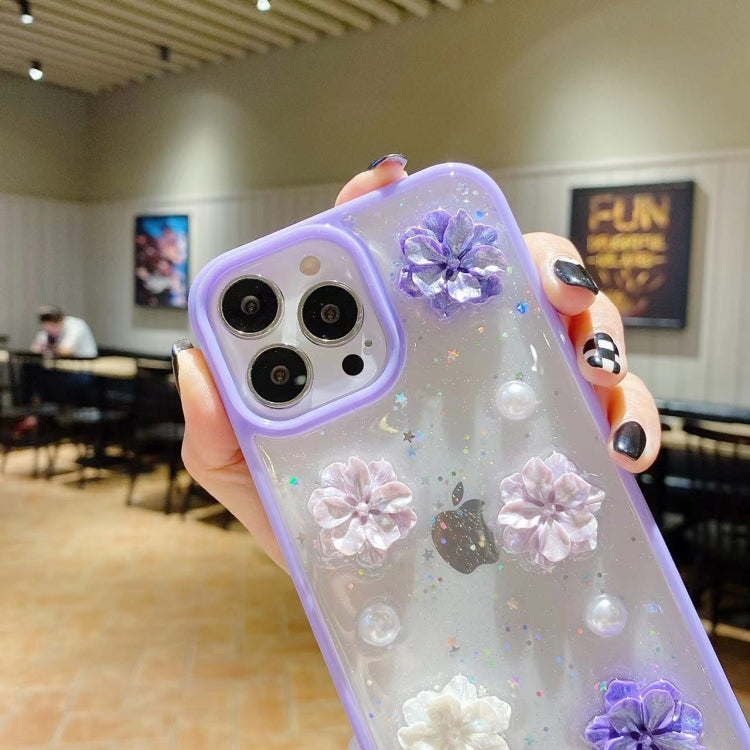 For iPhone 13 Pro Max 3D Bow Flowers Glitter Epoxy TPU Phone Case(Purple) - iPhone 13 Pro Max Cases by buy2fix | Online Shopping UK | buy2fix