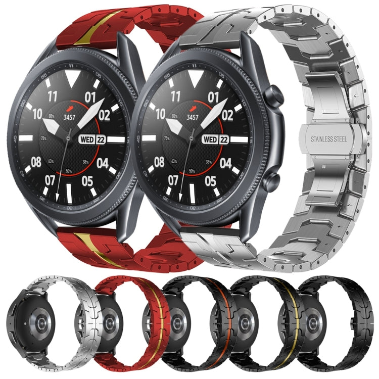For Samsung Galaxy watch3 45mm Armor Stainless Steel Metal Watch Band(Black+Red) - Watch Bands by buy2fix | Online Shopping UK | buy2fix