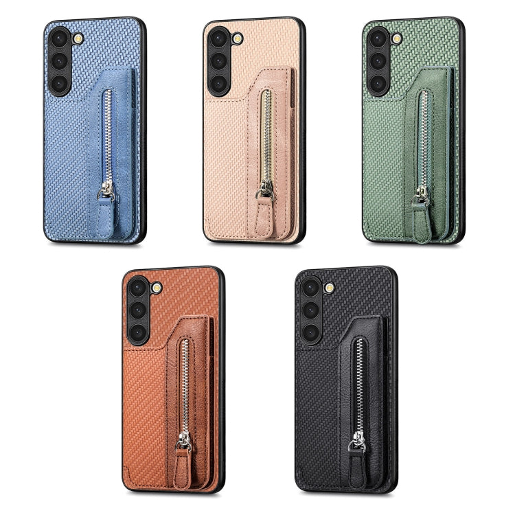 For Samsung Galaxy S23 Ultra 5G Carbon Fiber Flip Zipper Wallet Phone Case(Blue) by buy2fix