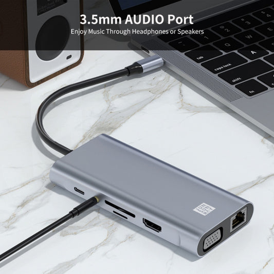 JUNSUNMAY 11 in 1 Type-C to 4K HDMI + VGA +RJ45 Docking Station Adapter PD Quick Charge Hub by JUNSUNMAY