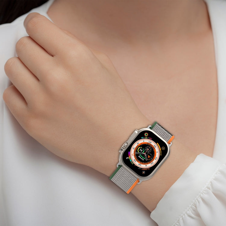 Double Color Nylon Hook and Loop Fastener Watch Band For Apple Watch Ultra 49mm(Orange+Army green) by buy2fix