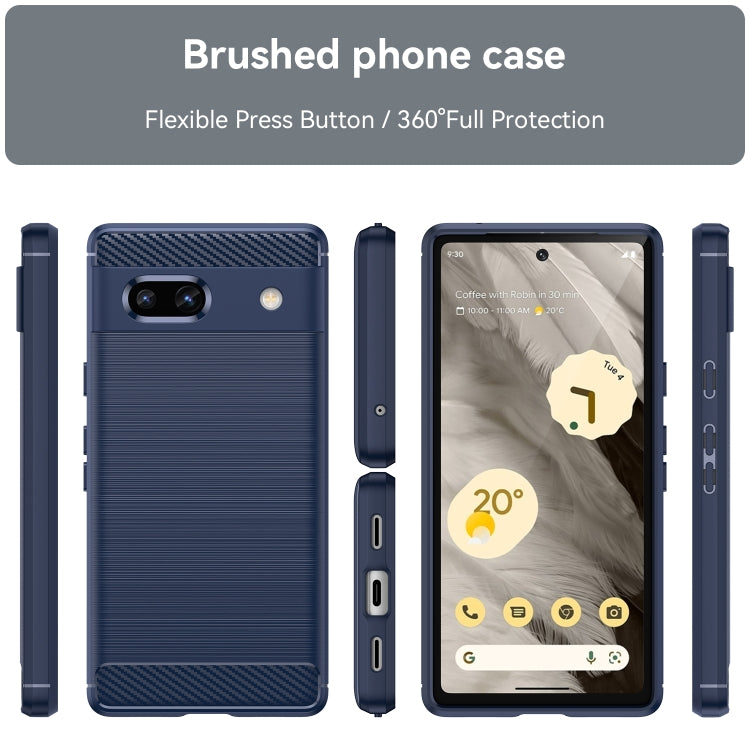 For Google Pixel 7a Brushed Texture Carbon Fiber TPU Phone Case(Blue) - Google Cases by buy2fix | Online Shopping UK | buy2fix