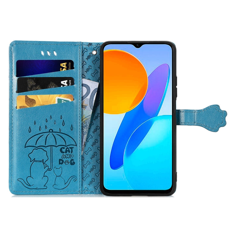 For Honor X8 5G Cute Cat and Dog Embossed Leather Phone Case(Blue) - Honor Cases by buy2fix | Online Shopping UK | buy2fix
