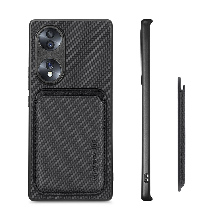 For Honor 70 Carbon Fiber Leather Card Magsafe Case(Black) - Honor Cases by buy2fix | Online Shopping UK | buy2fix
