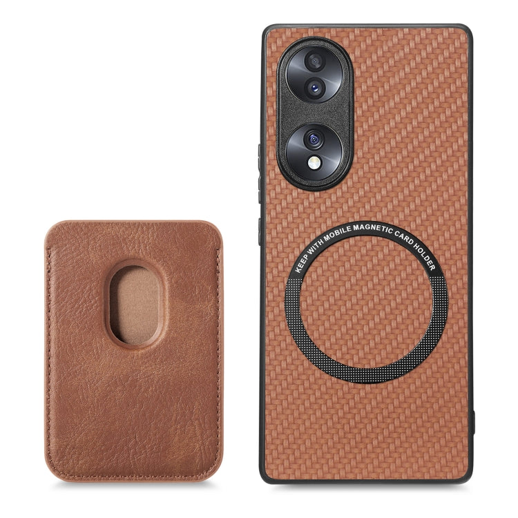 For Honor 70 Carbon Fiber Leather Card Magsafe Case(Brown) - Honor Cases by buy2fix | Online Shopping UK | buy2fix