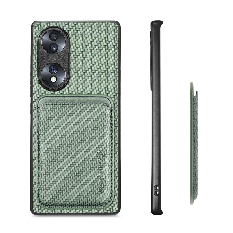 For Honor 70 Carbon Fiber Leather Card Magsafe Case(Green) - Honor Cases by buy2fix | Online Shopping UK | buy2fix
