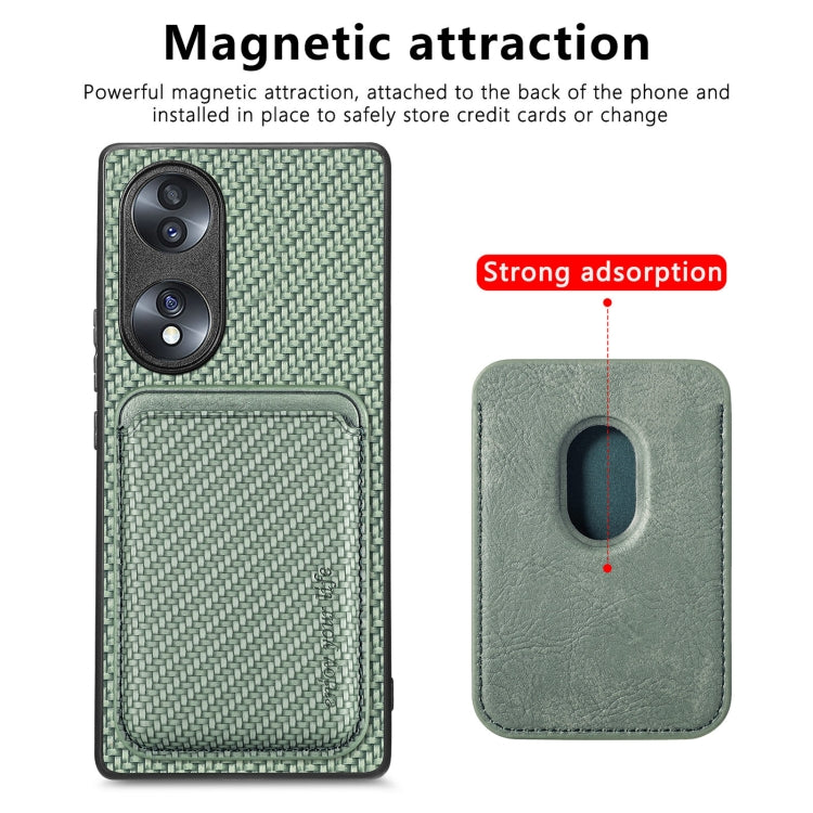 For Honor 70 Carbon Fiber Leather Card Magsafe Case(Green) - Honor Cases by buy2fix | Online Shopping UK | buy2fix