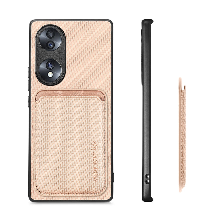 For Honor 70 Carbon Fiber Leather Card Magsafe Case(Khaki) - Honor Cases by buy2fix | Online Shopping UK | buy2fix