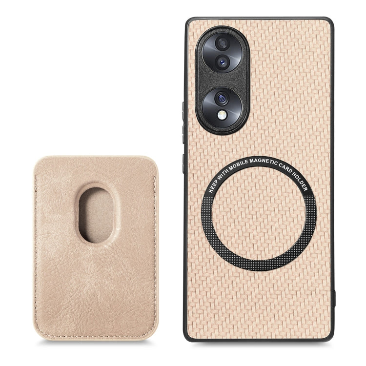 For Honor 70 Carbon Fiber Leather Card Magsafe Case(Khaki) - Honor Cases by buy2fix | Online Shopping UK | buy2fix