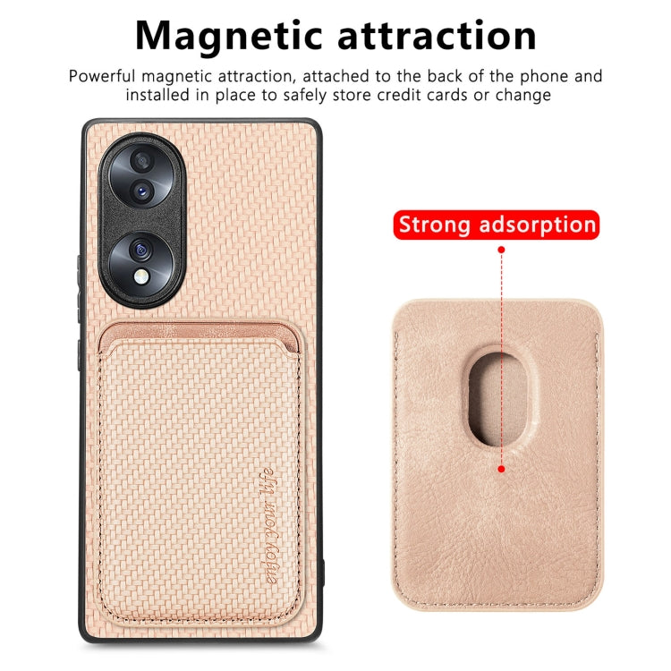 For Honor 70 Carbon Fiber Leather Card Magsafe Case(Khaki) - Honor Cases by buy2fix | Online Shopping UK | buy2fix