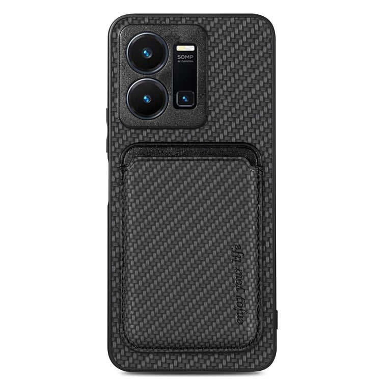 For vivo Y35 Carbon Fiber Leather Card Magsafe Case(Black) - vivo Cases by buy2fix | Online Shopping UK | buy2fix
