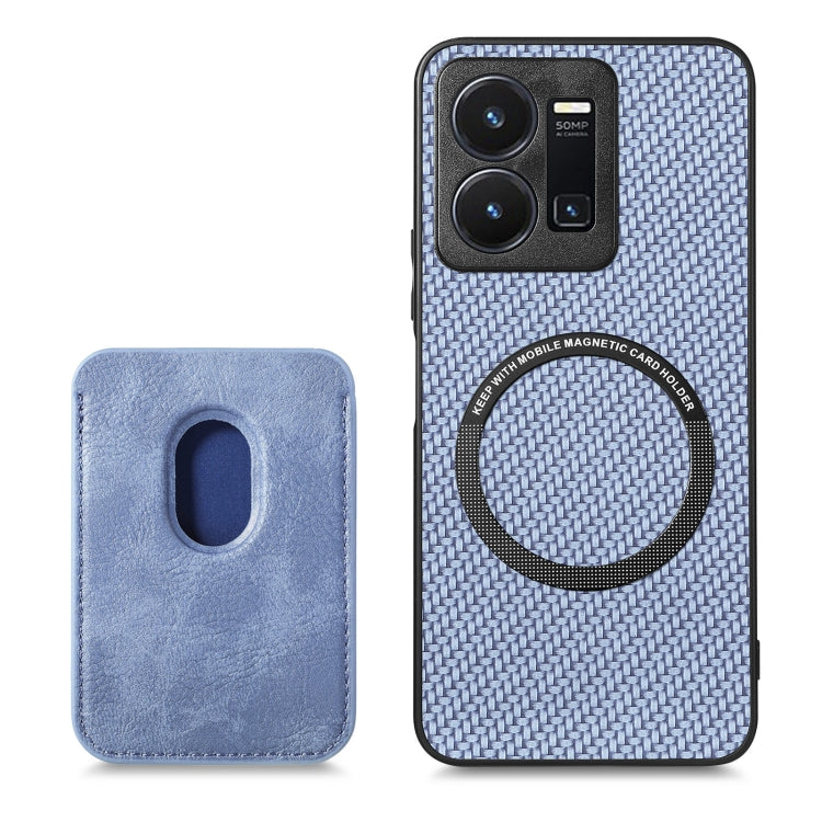 For vivo Y35 Carbon Fiber Leather Card Magsafe Case(Blue) - vivo Cases by buy2fix | Online Shopping UK | buy2fix