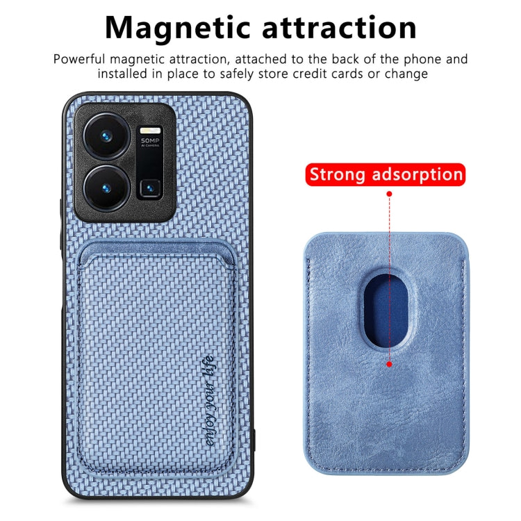 For vivo Y35 Carbon Fiber Leather Card Magsafe Case(Blue) - vivo Cases by buy2fix | Online Shopping UK | buy2fix
