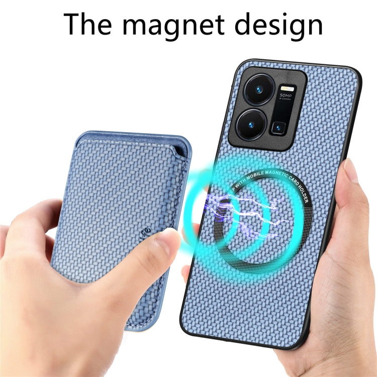 For vivo Y35 Carbon Fiber Leather Card Magsafe Case(Blue) - vivo Cases by buy2fix | Online Shopping UK | buy2fix