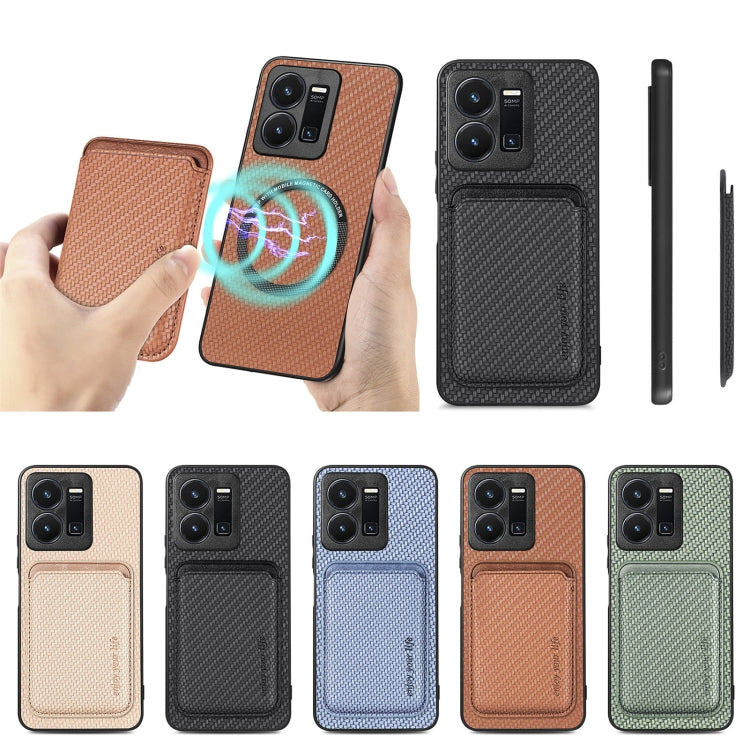 For vivo Y35 Carbon Fiber Leather Card Magsafe Case(Brown) - vivo Cases by buy2fix | Online Shopping UK | buy2fix
