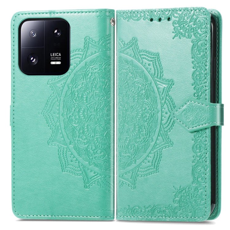 For Xiaomi 13 Mandala Flower Embossed Leather Phone Case(Green) - Xiaomi Cases by buy2fix | Online Shopping UK | buy2fix
