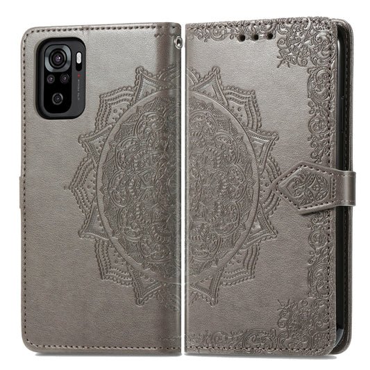 For Xiaomi Redmi Note 10S Mandala Flower Embossed Leather Phone Case(Gray) by buy2fix