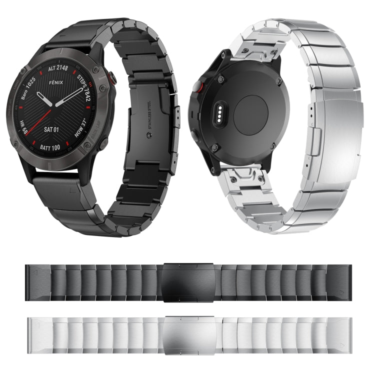 For Garmin Fenix 6X 26mm Tortoise Shell Stainless Steel Watch Band(Black) - Watch Bands by buy2fix | Online Shopping UK | buy2fix