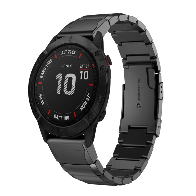 For Garmin Fenix 6X Pro 26mm Tortoise Shell Stainless Steel Watch Band(Black) - Watch Bands by buy2fix | Online Shopping UK | buy2fix