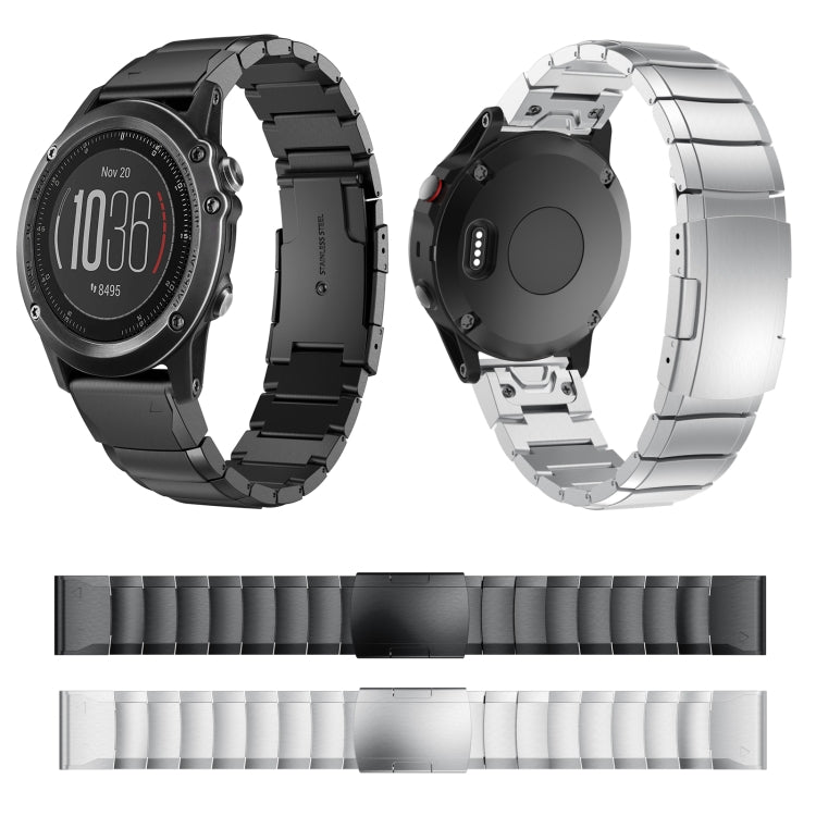 For Garmin Fenix 3 26mm Tortoise Shell Stainless Steel Watch Band(Black) - Watch Bands by buy2fix | Online Shopping UK | buy2fix