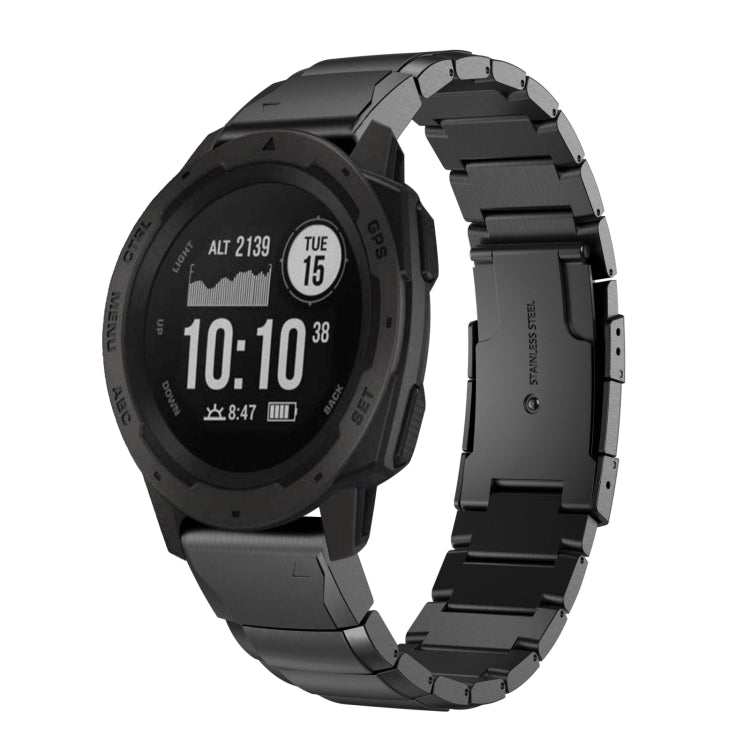 For Garmin Instinct 22mm Tortoise Shell Stainless Steel Watch Band(Black) - Watch Bands by buy2fix | Online Shopping UK | buy2fix