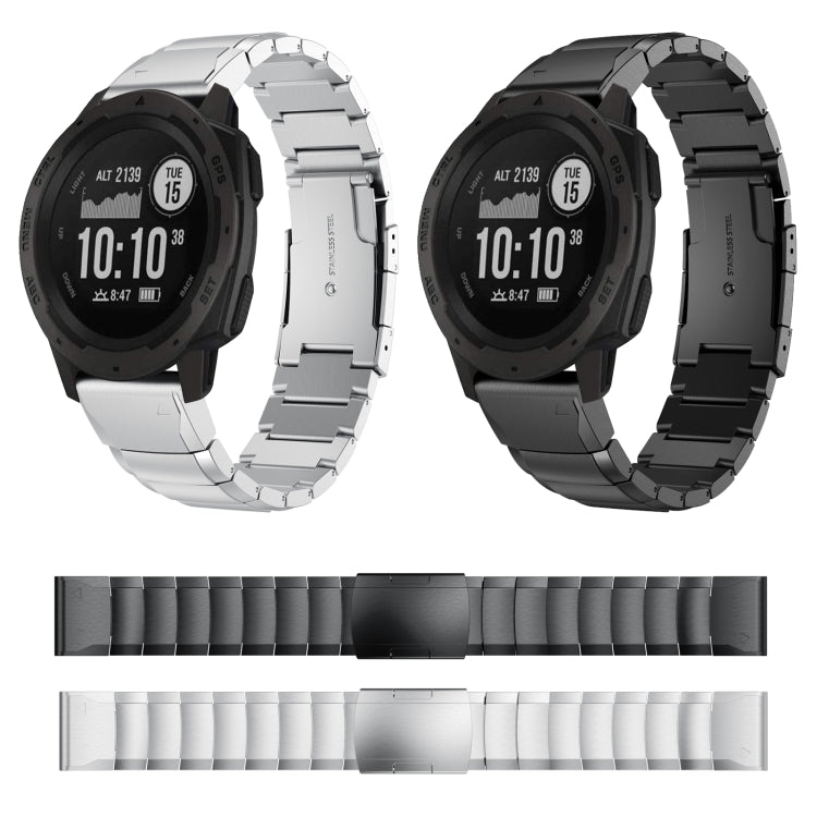 For Garmin Instinct 22mm Tortoise Shell Stainless Steel Watch Band(Black) - Watch Bands by buy2fix | Online Shopping UK | buy2fix