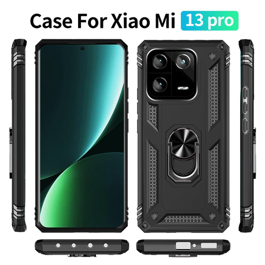 For Xiaomi 13 Pro Shockproof TPU + PC Phone Case with Holder(Black) by buy2fix