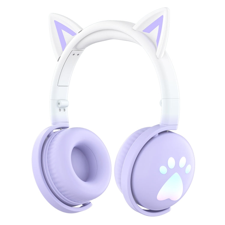 KE28 RGB Cute Cat Ears Bluetooth Wireless Music Headset with Detachable Mic(Pinple) - Headset & Headphone by buy2fix | Online Shopping UK | buy2fix