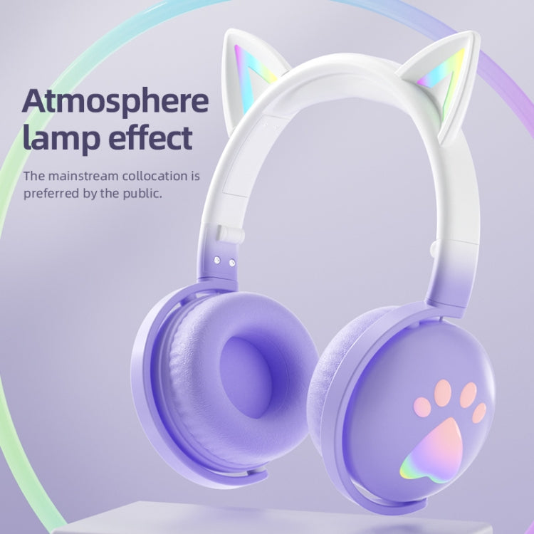 KE28 RGB Cute Cat Ears Bluetooth Wireless Music Headset with Detachable Mic(Pinple) - Headset & Headphone by buy2fix | Online Shopping UK | buy2fix