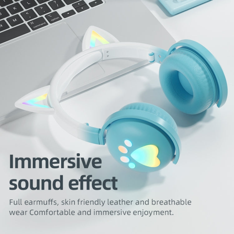KE28 RGB Cute Cat Ears Bluetooth Wireless Music Headset with Detachable Mic(Pinple) - Headset & Headphone by buy2fix | Online Shopping UK | buy2fix