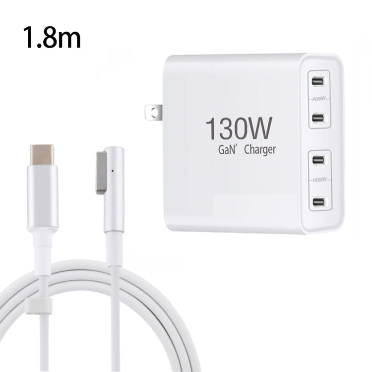 GaN 130W 4-Port USB-C PD65W / PD30W Multi Port Type-C Charger with 1.8m Type-C to MagSafe 1 / L Header Data Cable US Plug - Cable & Adapter by buy2fix | Online Shopping UK | buy2fix