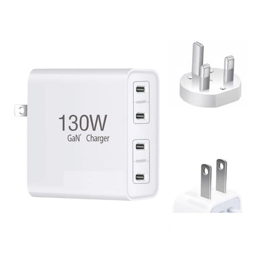 GaN 130W 4-Port USB-C PD65W / PD30W Multi Port Type-C Charger with 1.8m Type-C to MagSafe 1 / L Header Data Cable US / UK Plug by buy2fix