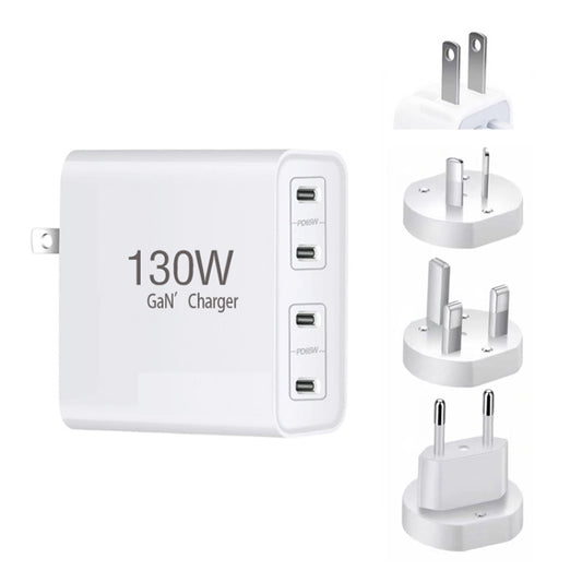 GaN 130W 4-Port USB-C PD65W / PD30W Multi Port Type-C Charger with 1.8m Type-C to MagSafe 1 / L Header Data Cable US / EU / UK / AU Plug by buy2fix