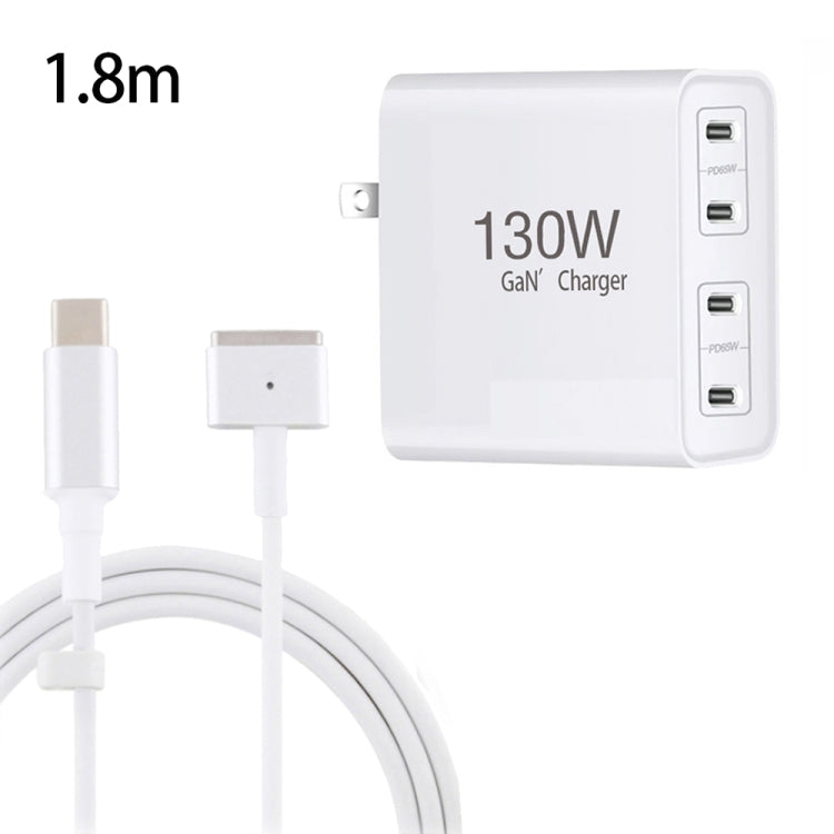GaN 130W 4-Port USB-C PD65W / PD30W Multi Port Type-C Charger with 1.8m Type-C to MagSafe 2 / T Header Data Cable US Plug - Cable & Adapter by buy2fix | Online Shopping UK | buy2fix