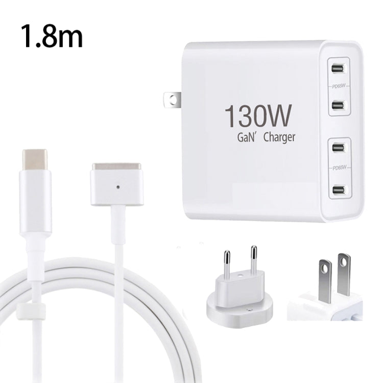 GaN 130W 4-Port USB-C PD65W / PD30W Multi Port Type-C Charger with 1.8m Type-C to MagSafe 2 / T Header Data Cable US / EU Plug - Cable & Adapter by buy2fix | Online Shopping UK | buy2fix